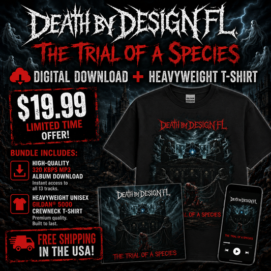 Death by Design FL The Trial of a Species Digital Album and Premium T-Shirt Bundle - S