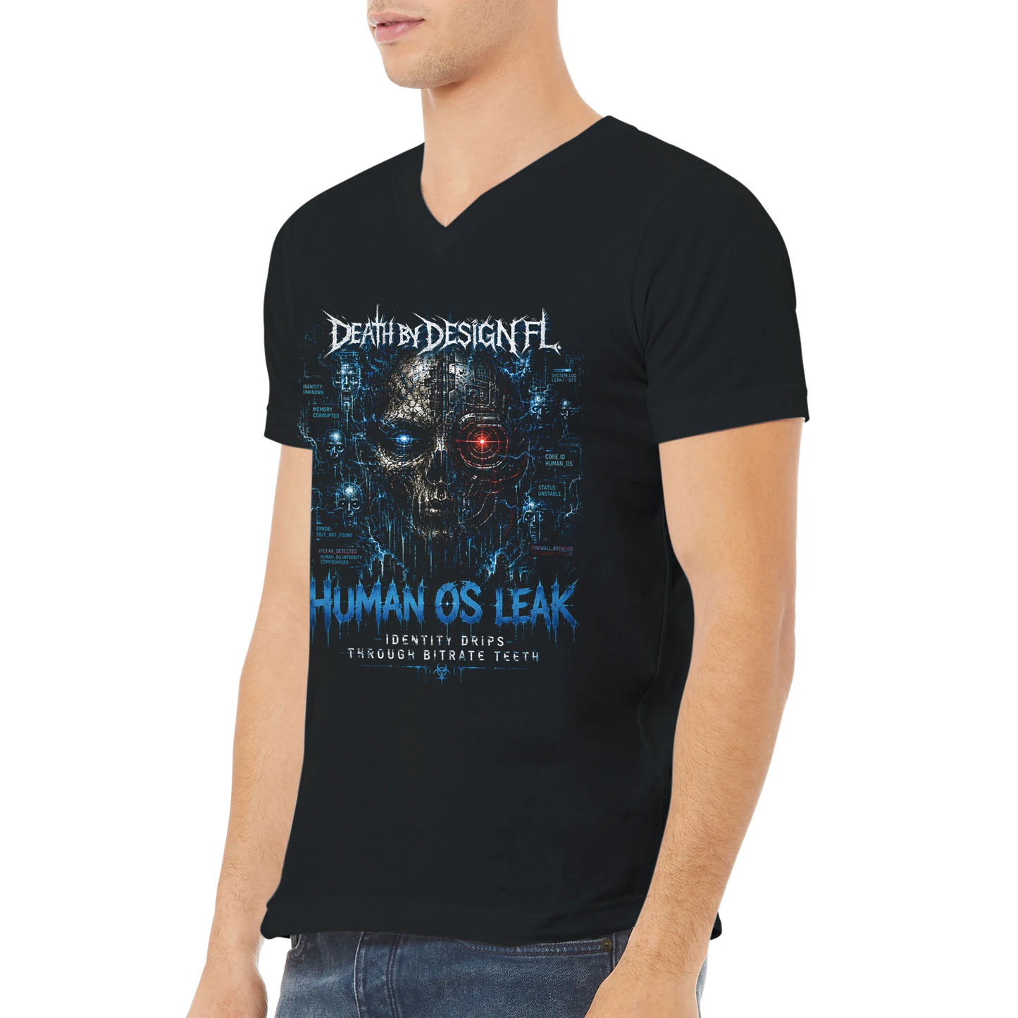 Death by Design FL HumanOS Leak Unisex V-Neck T-Shirt - L
